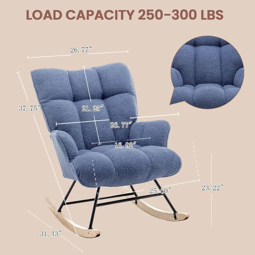 Nursery Rocking Chair With Upholstered Seat And Supportive High Backrest