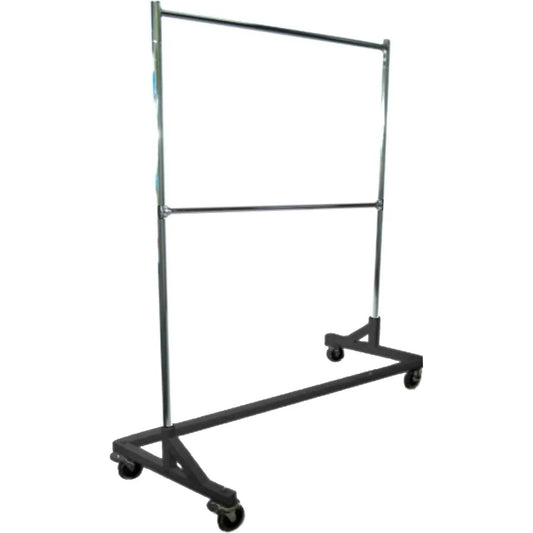 Deluxe Commercial Grade Rolling Z Garment Rack, 400lb Capacity, 63 Length with Add-On Extra Double Rail, A