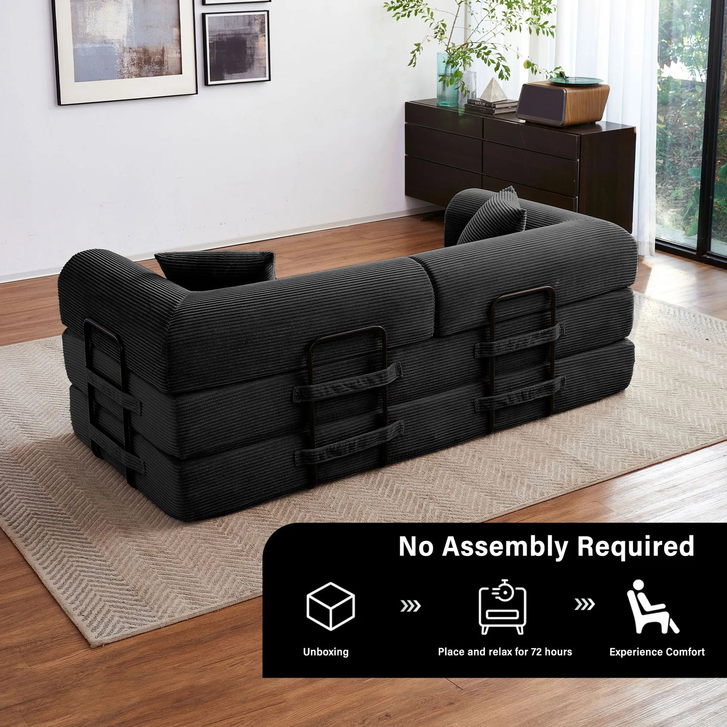Convertible Futon Sofa Bed Foldable Couch With L Shaped Arms