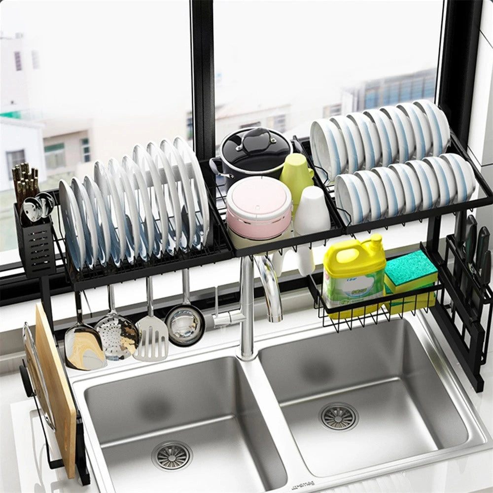 Over The Sink Dish Drying Rack With Utensil Holder