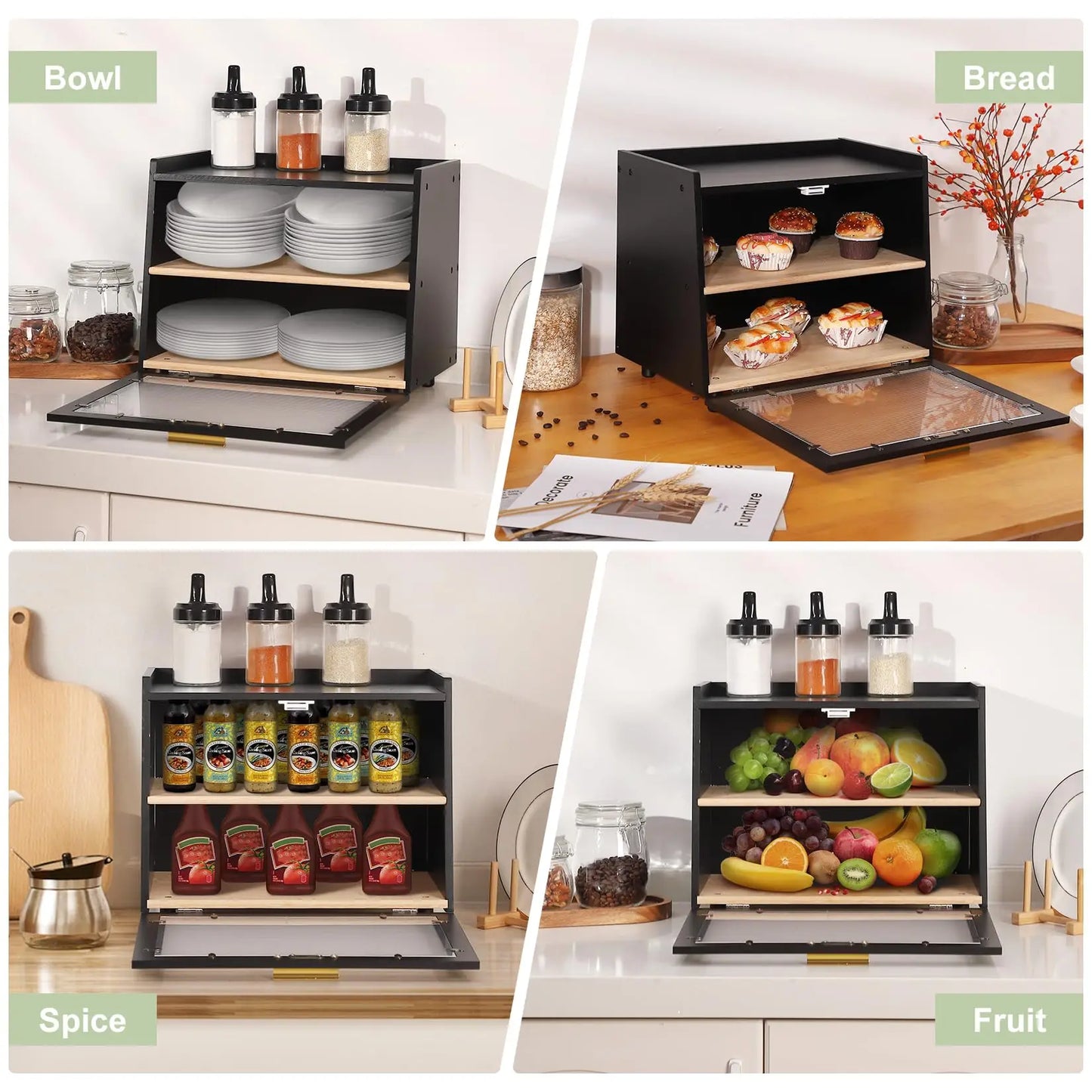 Studyset CN Bamboo Bread Box Double Layer Kitchen Storage Container