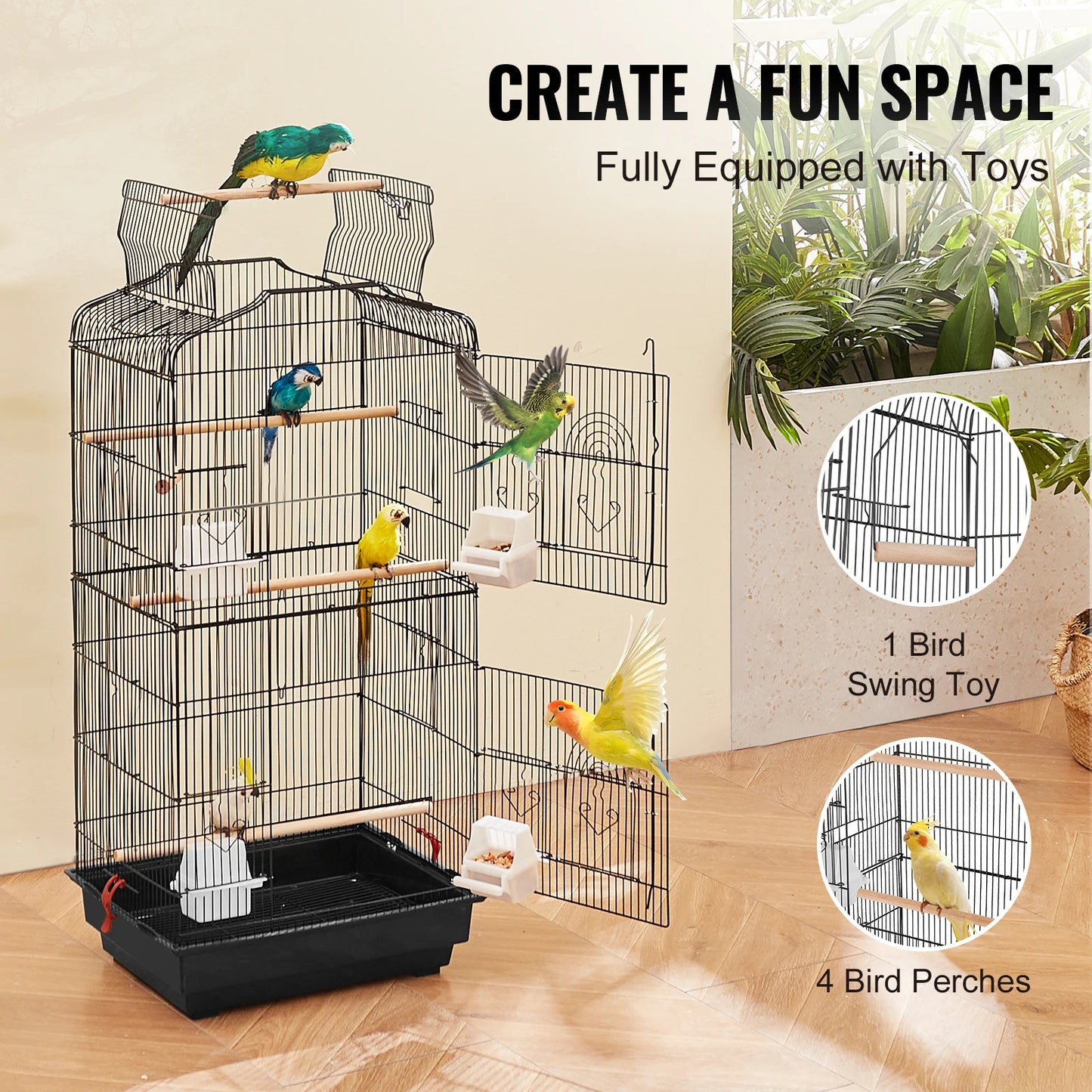 Hanging Bird Cage For Parrots With Swing And Perch