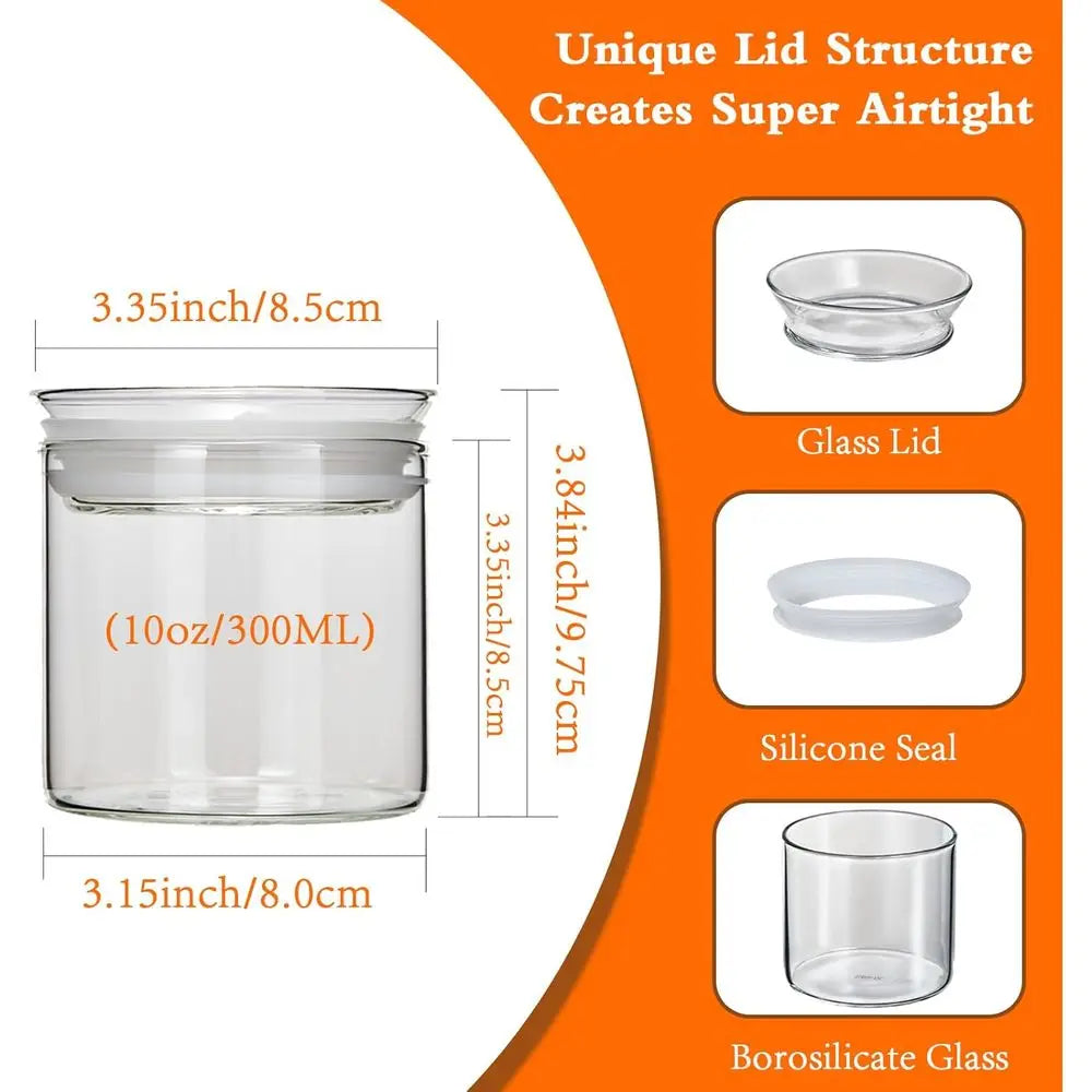 10oz Glass Jars with Airtight Lid, 4 Pack Glass Kitchen Canisters Set for Spice, Loose Tea, Small Clear Glass Storage Jars with