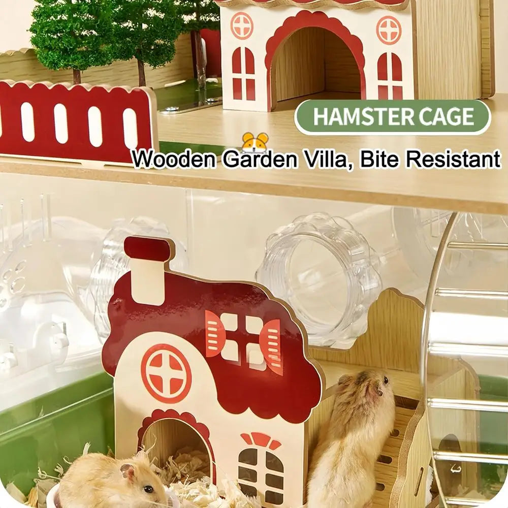 17 in 1 Clear Acrylic Hamster Cage with All Accessories, 13.5''L x 10''W x 21''H Dwarf Hamster Cage, Magnetic Contion Small Hams