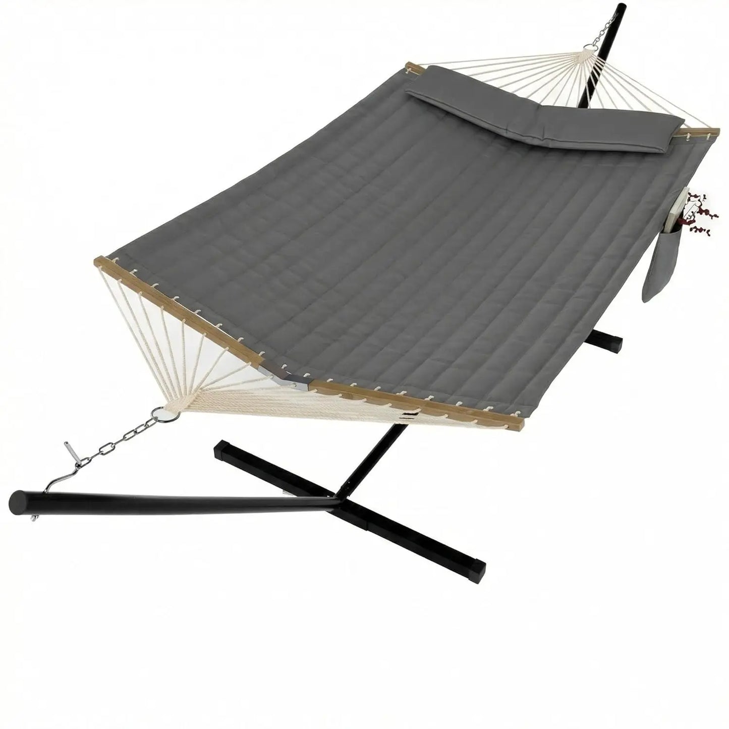 Heavy Duty Double Hammock With Stand Pillow 450lbs Capacity