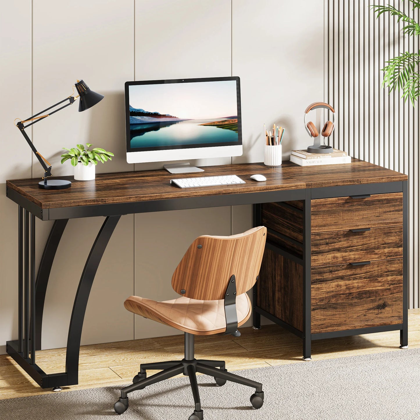 Tribesigns Computer Desk With Three Drawers Reversible Layout
