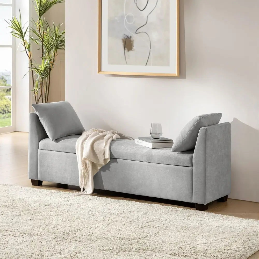 60 Storage Ottoman Bench with Pillows, Water Resistant Storage Bench End of Bed Upholstered Bedroom Entryway Storage Ottoman Fo