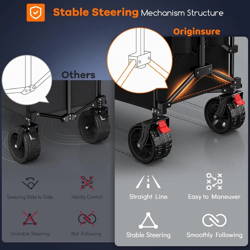 XMSJ Heavy Duty Folding Beach Wagon Cart With All Terrain Wheels