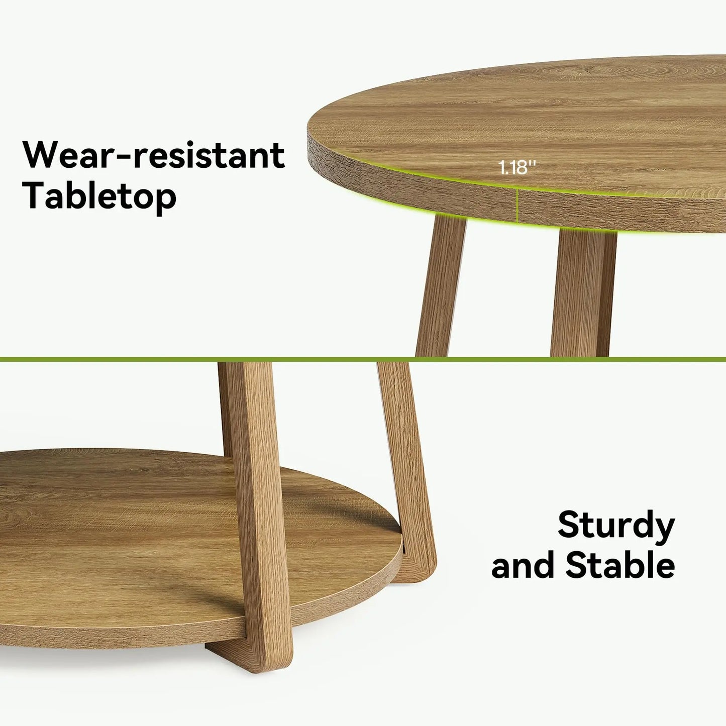 Tribesigns Round Coffee Table, 2-Tier Center Table with Storage, Wooden Legs, for Living Room, Bedroom, Easy Assembly