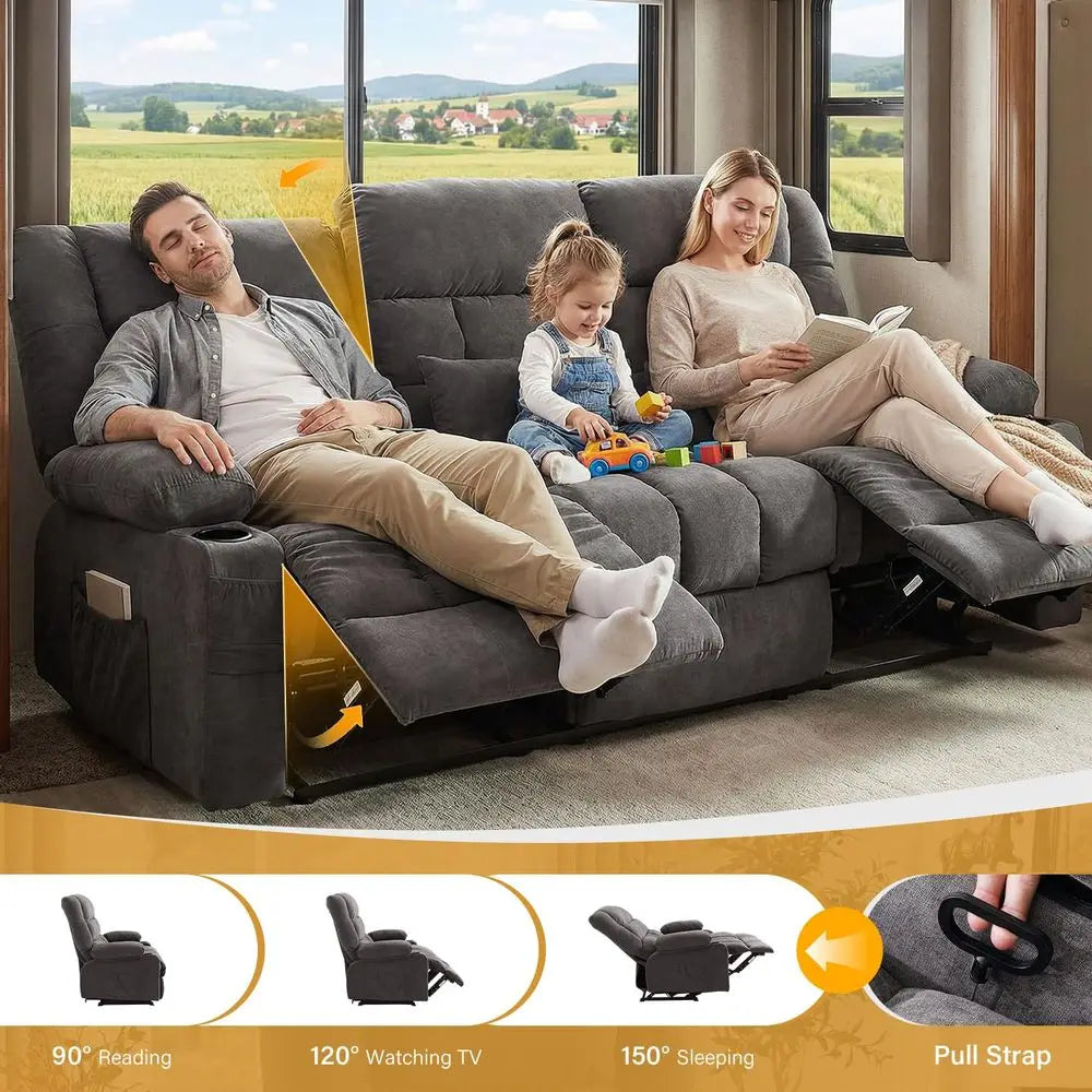 Reclining Sofa with Cup Holders for Living Room 3 Seat Manual Sofa Recliner with Side Pocket