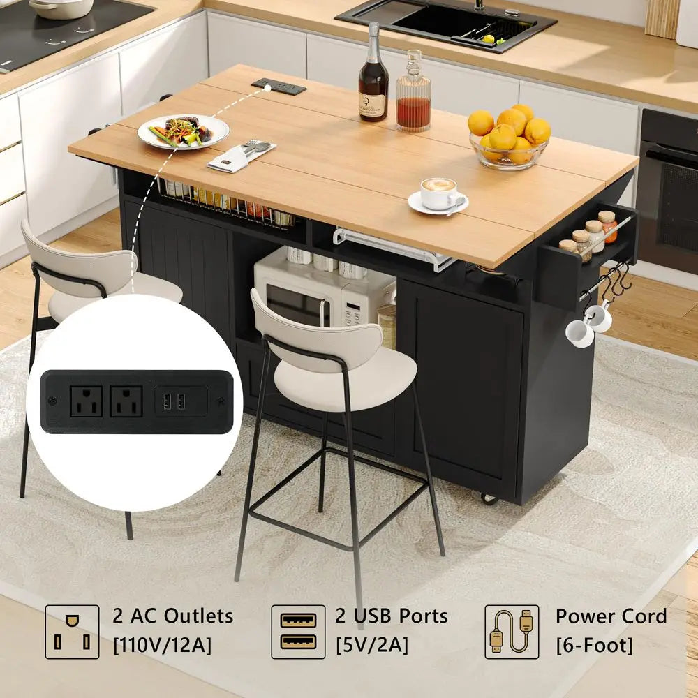 65 Kitchen Island with Power Outlet amp Drop Leaf, Island Table for Kitchen with Trash Can Storage, Mobile Rolling Kitchen Isla