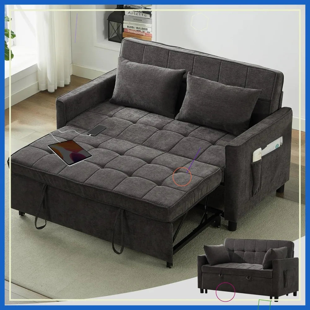 Convertible Sofa Bed With USB Charging And Adjustable Backrest