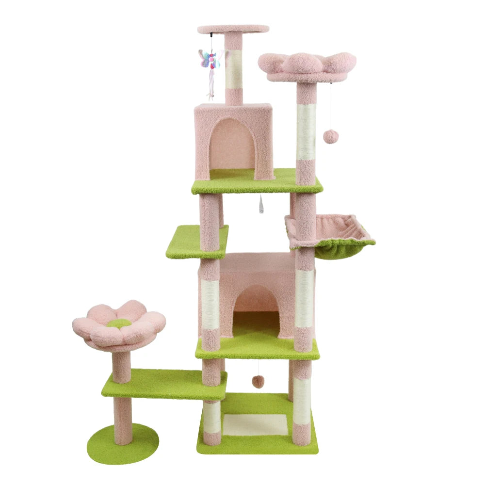 71 Inch Flower Cat Tree, Multi Level Cat Tower Indoor Cats with Large Condo, Removable Flower Cushion, Soft Hammock Pet Products