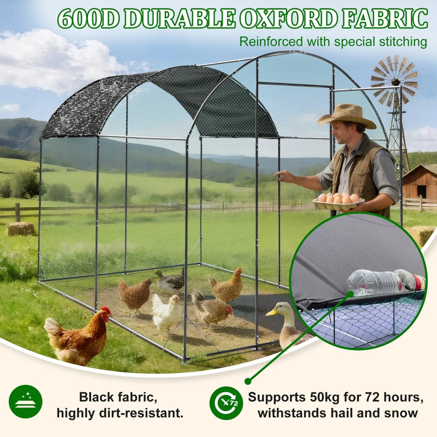 BINGOPAW Metal Chicken Coop Cage with Nylon Netting and Cover