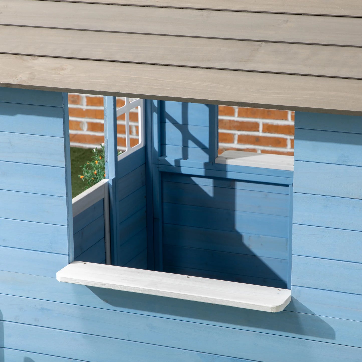 Outsunny Country Style Wooden Kids Playhouse With Flower Pot Holders