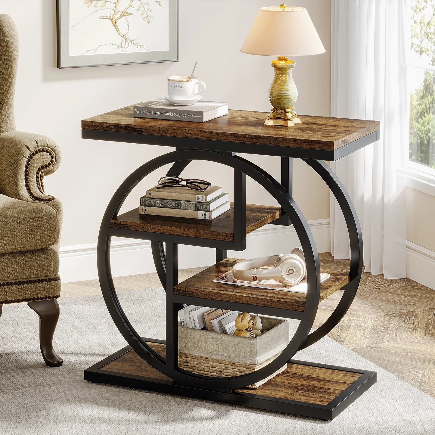 Tribesigns End Table With 3 Shelves Industrial Wood Sofa Table