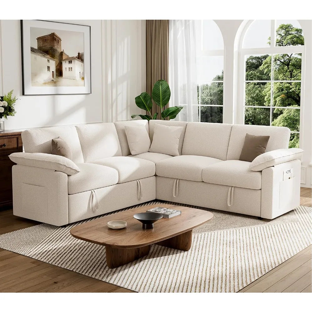 85" Modular Sectional Sofa with Pull Out Bed, L Shaped Couch with Storage, 5-Seater Sleeper Sofa, Sectional Couches, Customized