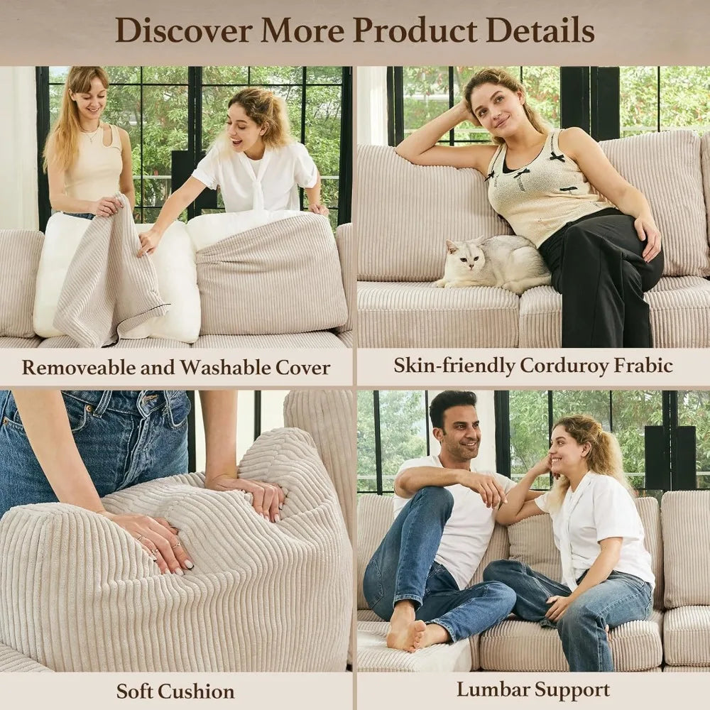 Modular Sectional Sofa with Deep Storage Seat, Corduroy Convertible 6 Seat Sleeper, Comfy Living Room Furniture, 88.6", Custom