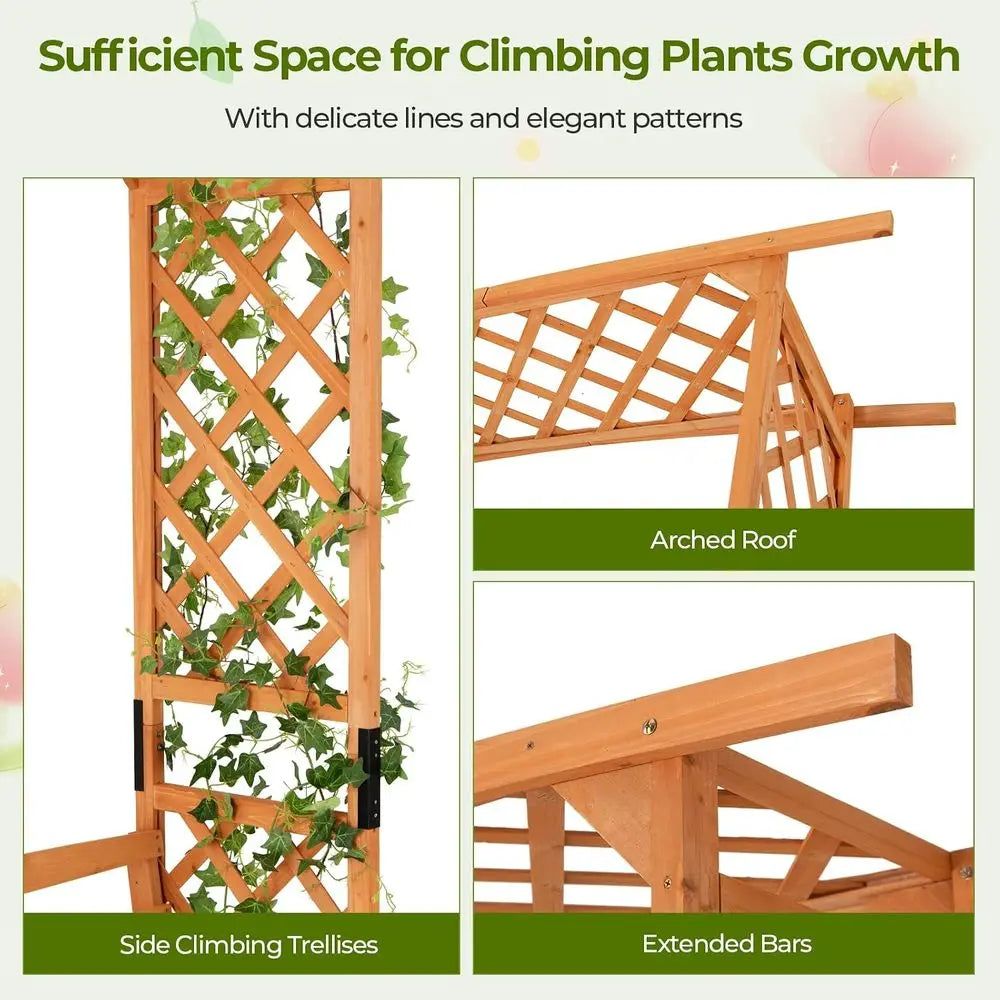 63W x 79H Wooden Garden Arch Trellis with Bench, Outdoor 2-Person Arbor, Perfect for Rose Climbing Plants, Weddings, and Backyar