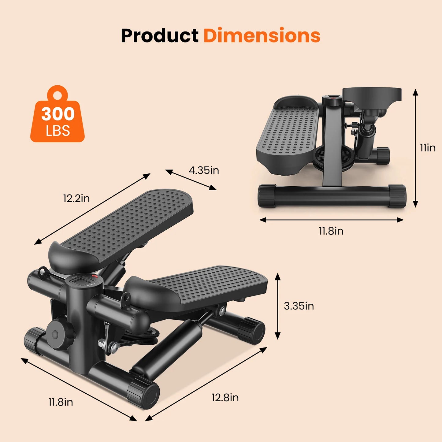 Mini Stepper With Resistance Bands Hydraulic LCD Monitor 300 Lbs