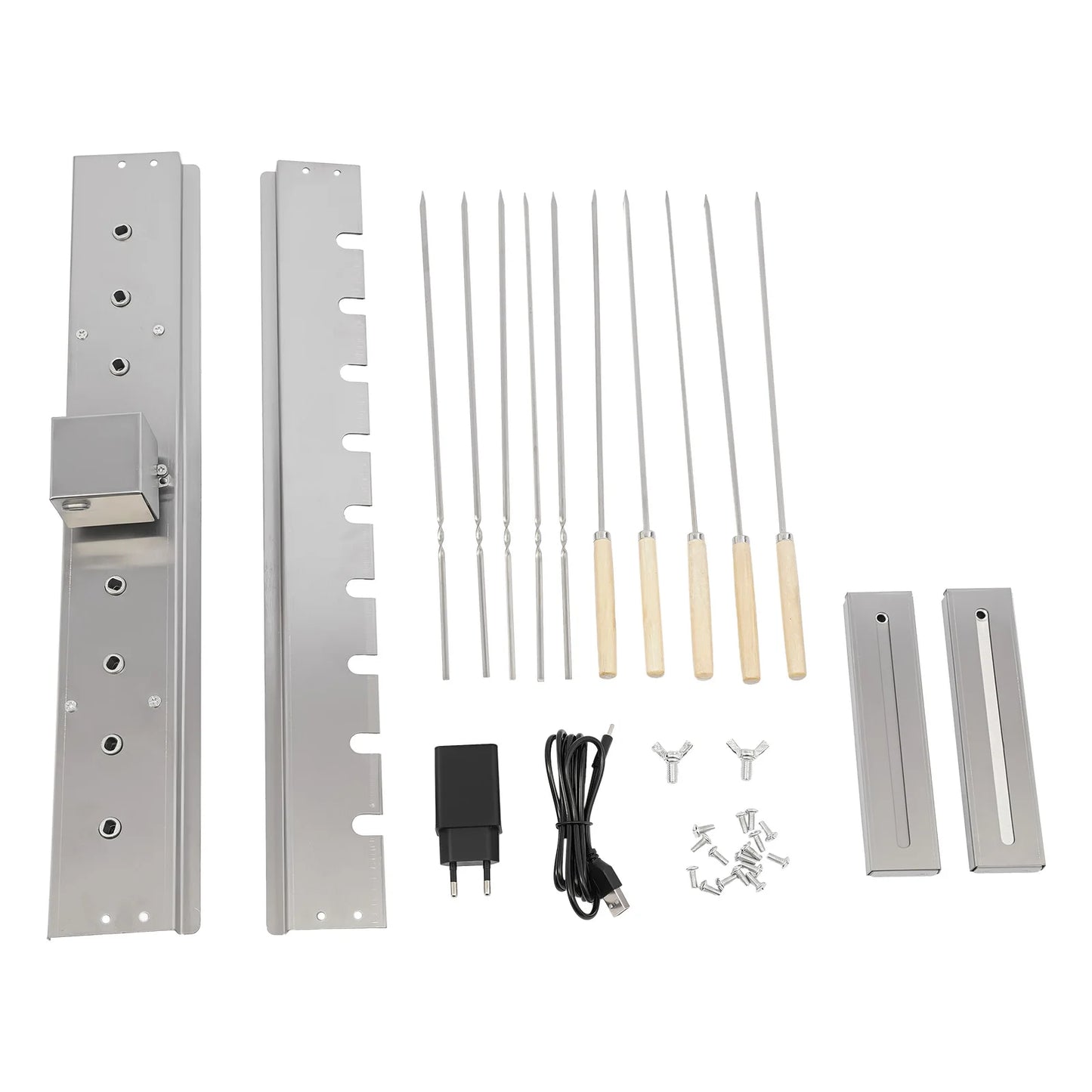 Barbecue Skewers, Roller, Rotating BBQ Rack, 110V Electric Grill Spit, Stainless Steel Automatic Kebab Turner, Adjustable Size Fits Most Grills, USB Adapter or Power Bank Supported, Anti-Rust, High Hardness, Outdoor Picnic Ba