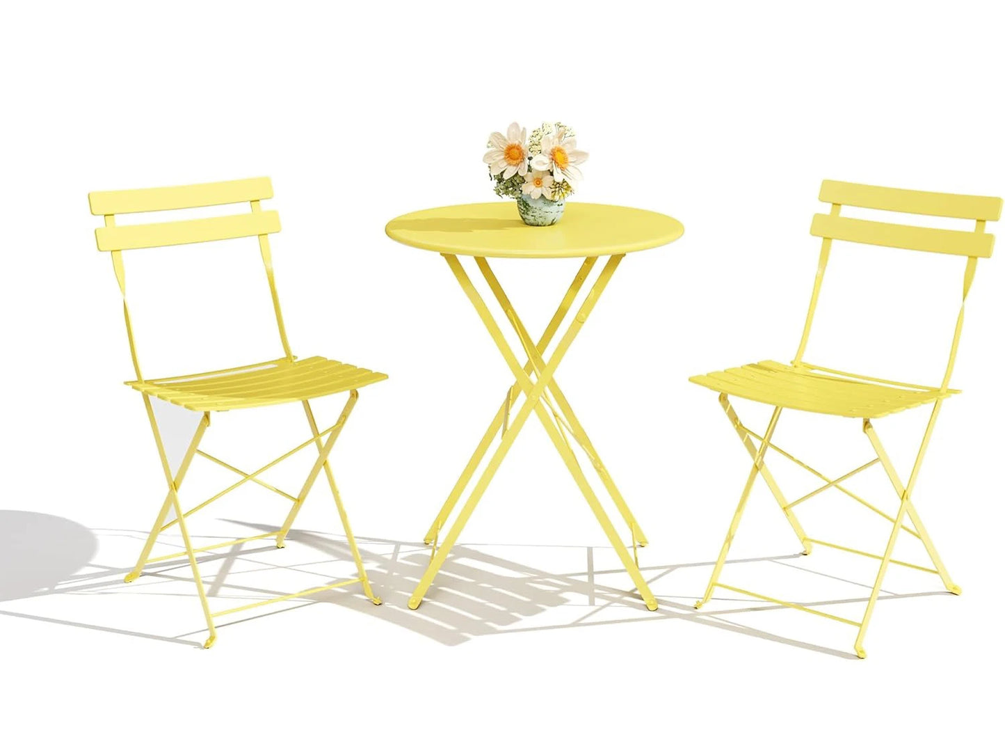 TWISTER.CK Patio Bistro Set, Folding Metal Table And Chairs