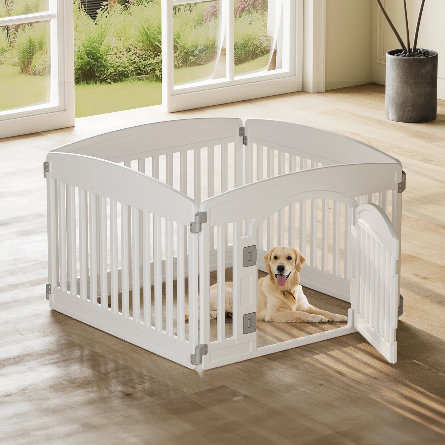 JHK Plastic Dog Playpen 6 Panel Expandable Fence Medium Dogs