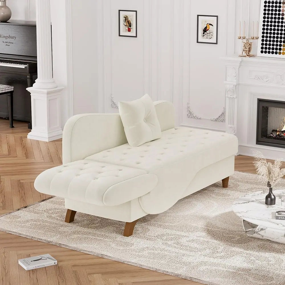 Chaise Lounge Chair Indoor with Storage, Adjustable Backrest Recling Reading Chair Sleeper Sofa Bed with Pillow, 3 in 1 Velvet