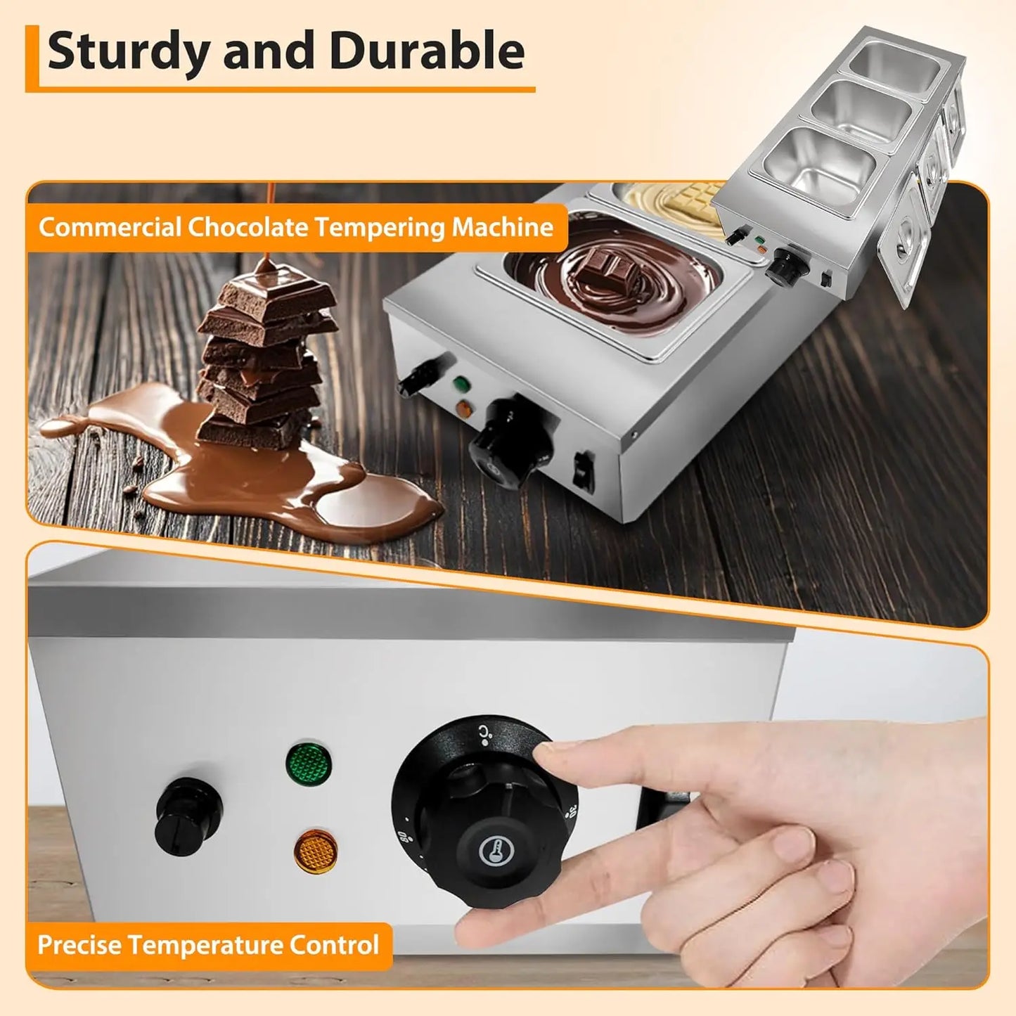 HiMISS 2-Tank Chocolate Melting Machine With Lid Stainless Steel