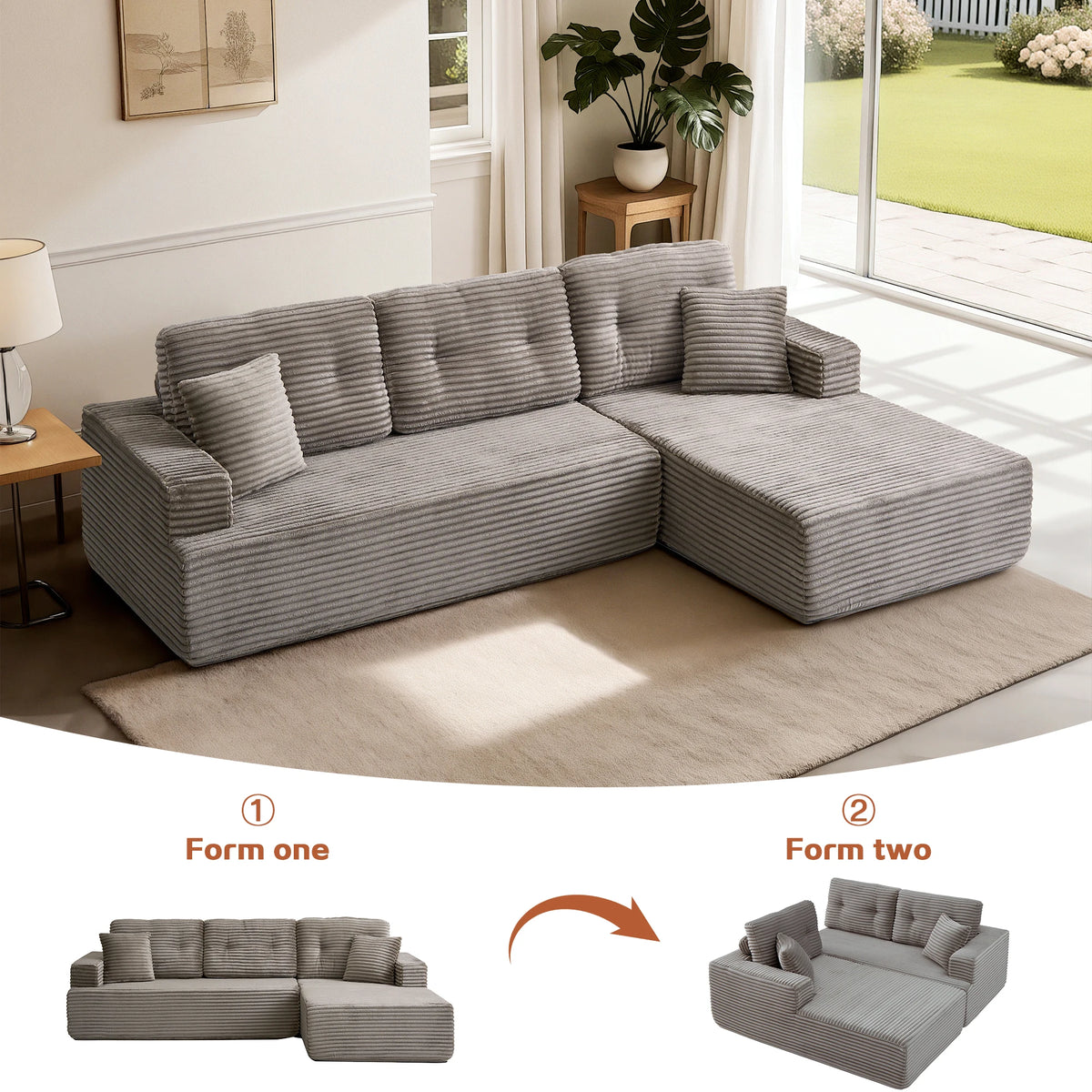 107'' Boneless Couch Cloud Sectional Couch Sofa Modular Comfy L-Shape Couch with Chaise for Living Room Sofas