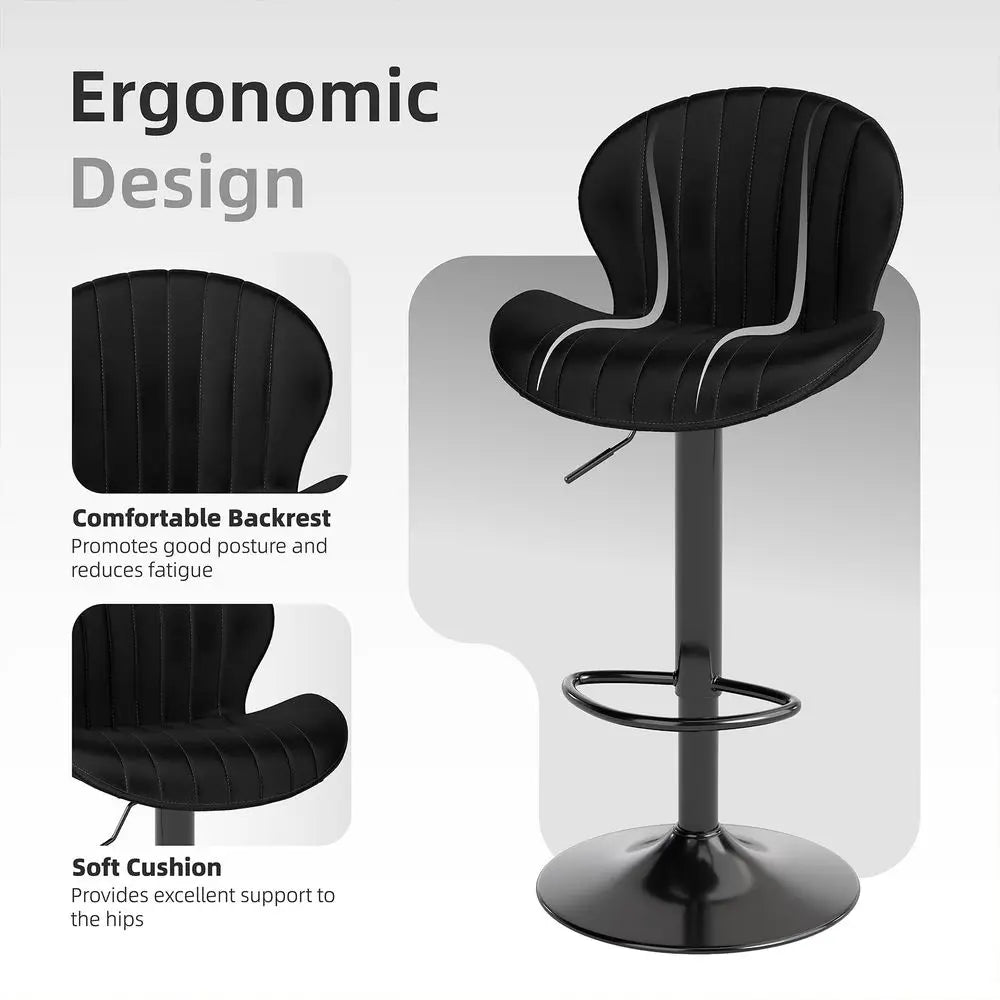 Modern Bar Stools Set of 4, Velvet Height Adjustable Swivel Barstools, Armless Kitchen Island Counter Chairs with Back amp Foot