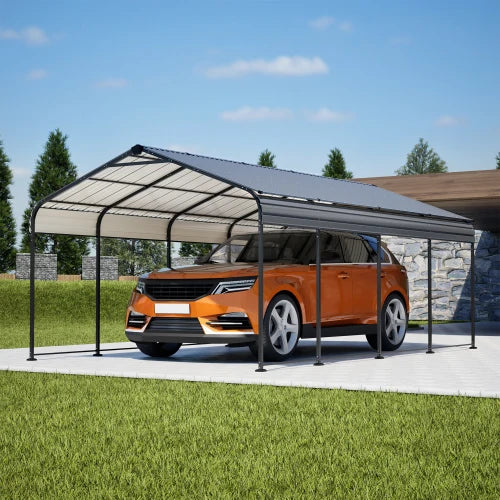 Metal Carport,Garage with Upgraded Triangle Reinforced Frame&4 Poles,Galvanized Steel Hardtop Roof