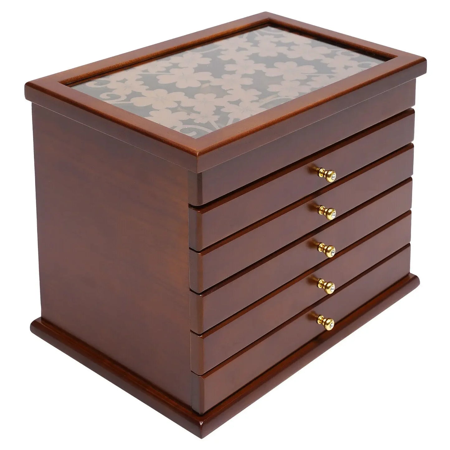 6 Tier Vintage Wooden Jewelry Storage Box Organizer Case