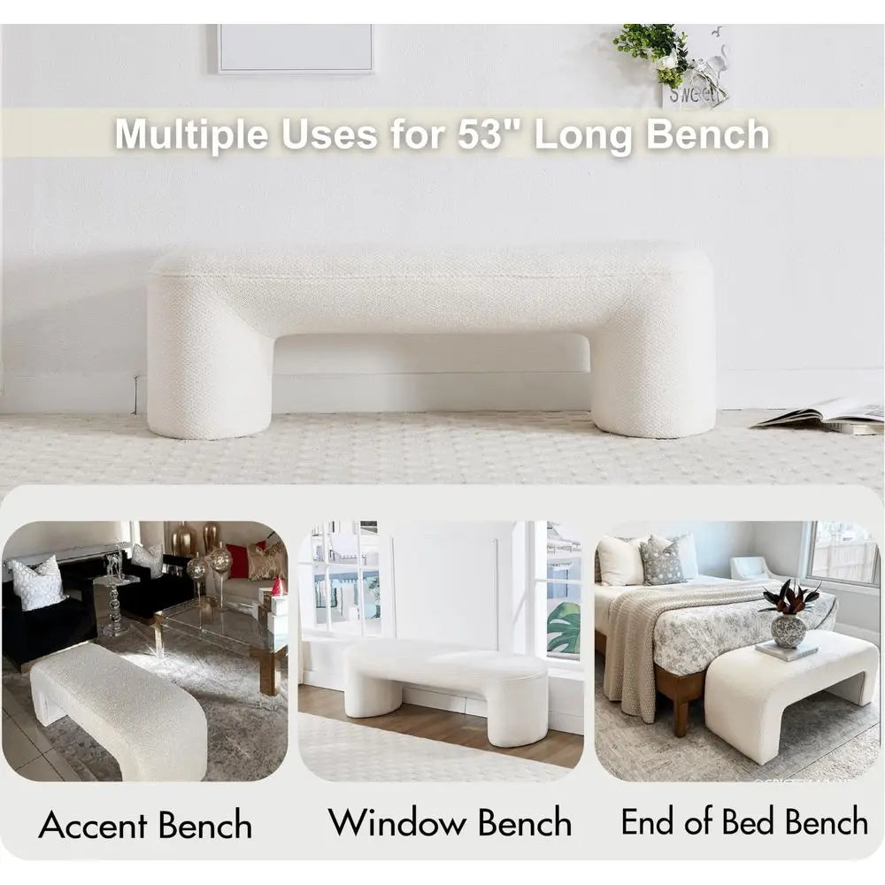 3Piece Nesting Upholstered Bench with 2 Stools, 53 Chenille Accent Waterfall Bench Modern End of Bed Entryway Bench Bedroom Ben