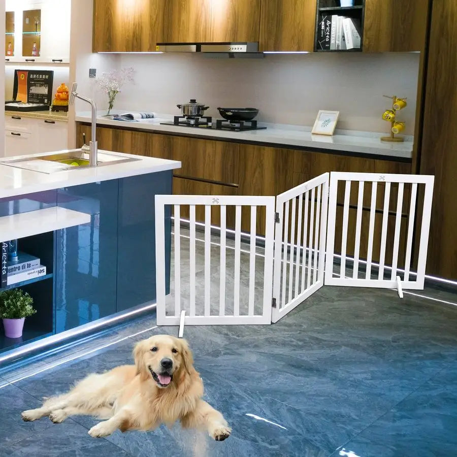 Freestanding Wooden Pet Gate Three Panel for Doorways and Stairs
