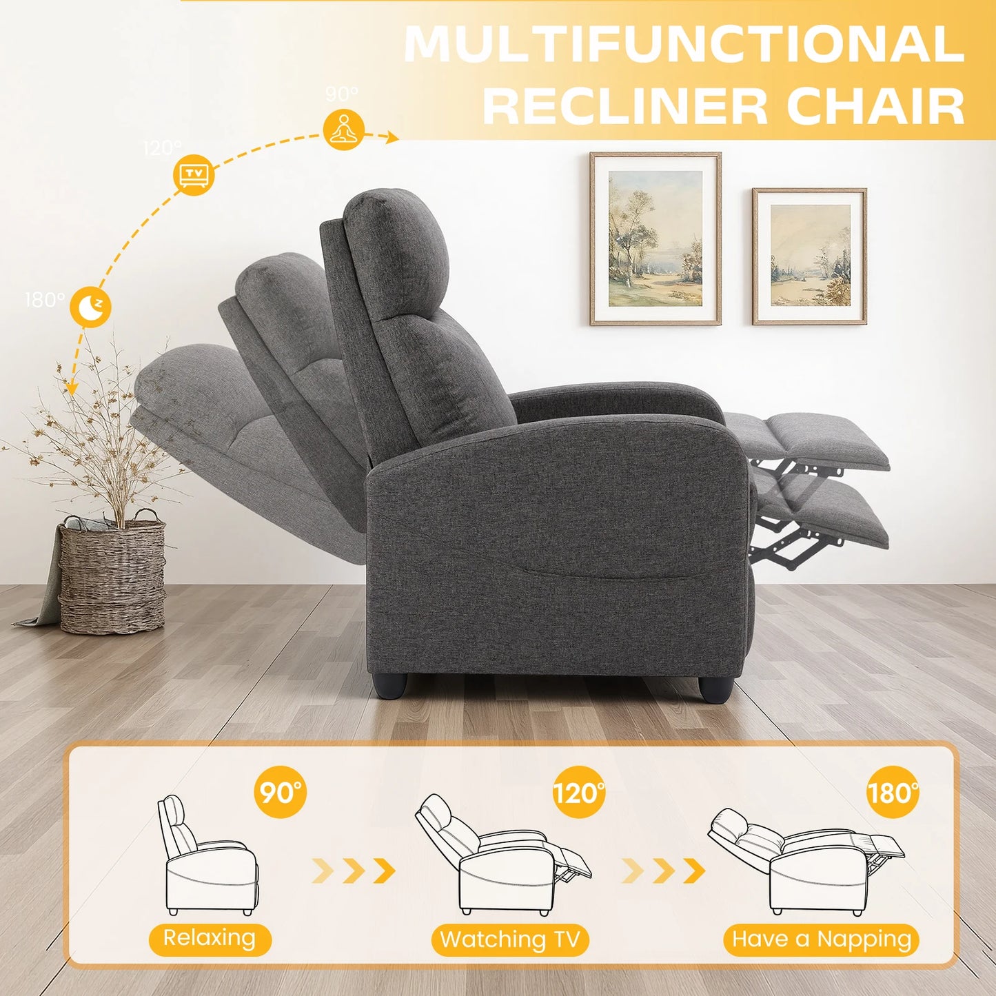 Mcq Ergonomic Reclining Sofa For Living Room With Lumbar Support