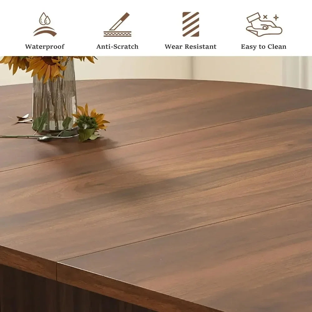 HOT 41 in-78 in Extendable Dining Room Table for 4-8, Round Expandable Kitchen Table with Fluted Base, Modern Farmhouse