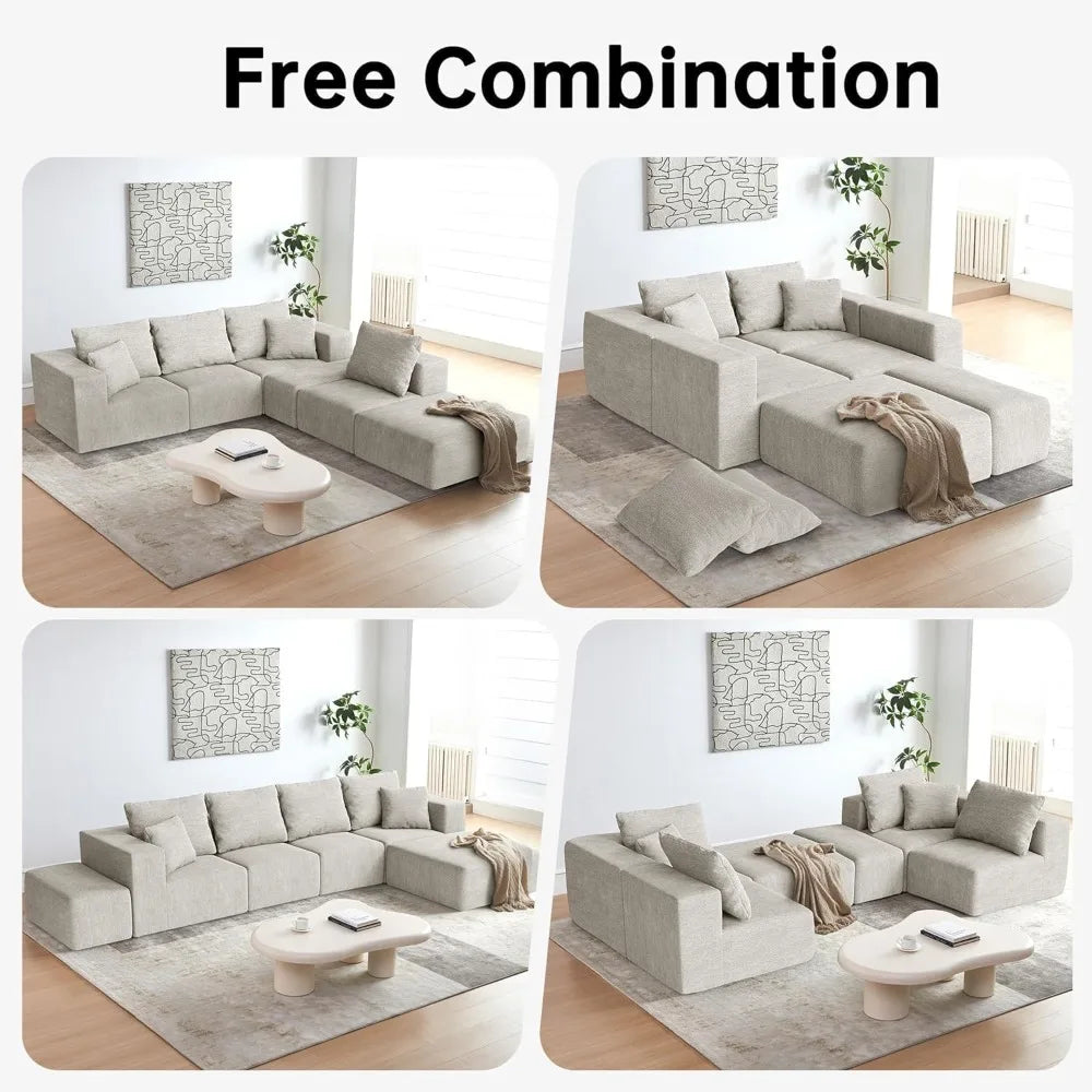 150" Modular Sectional Sofa, Extra Deep 6 Seater, Plush Comfy Cloud Couch, Flexible Layout, No Assembly, Chenille, Custom