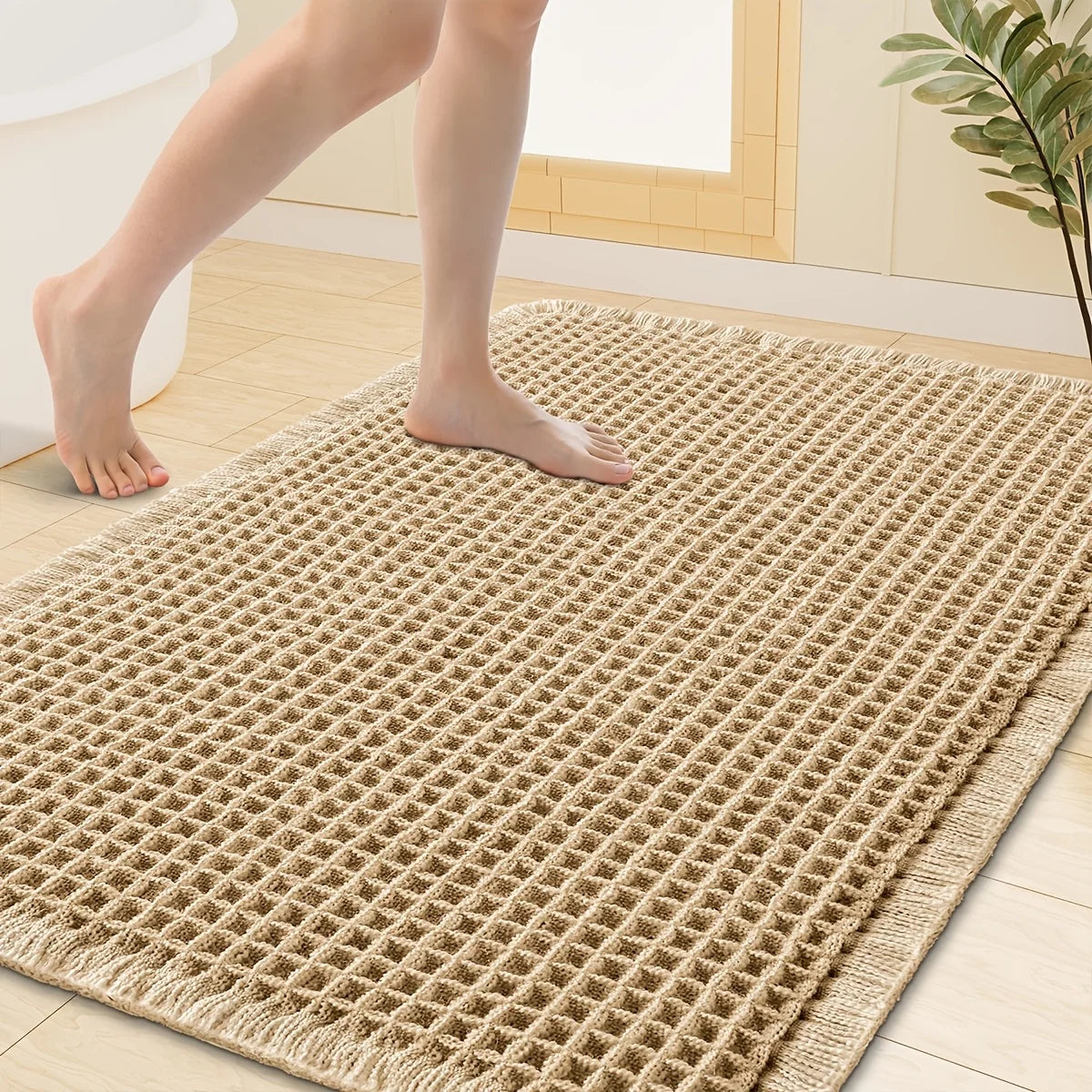 Waffle Bath Mat Non Slip Rubber Backed, Machine Washable, Ultra-Soft