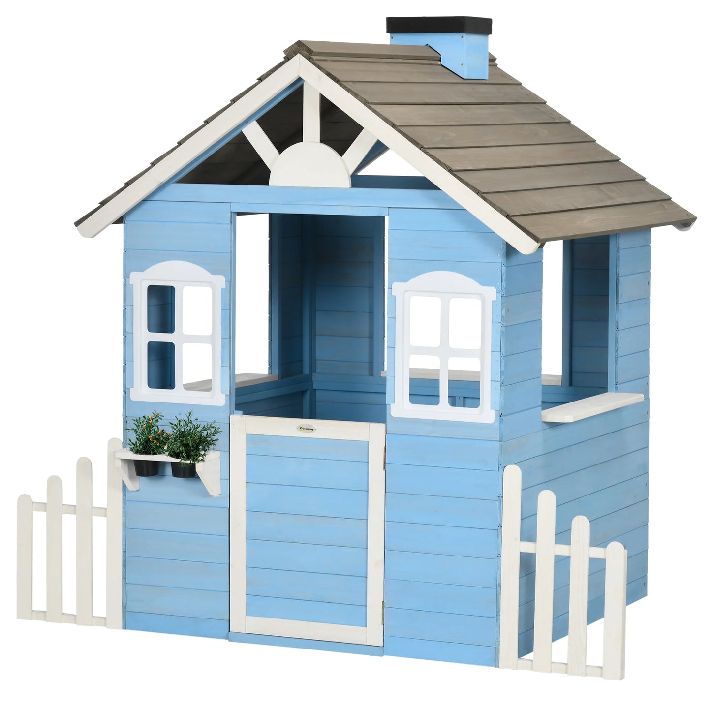 Outsunny Country Style Wooden Kids Playhouse With Flower Pot Holders