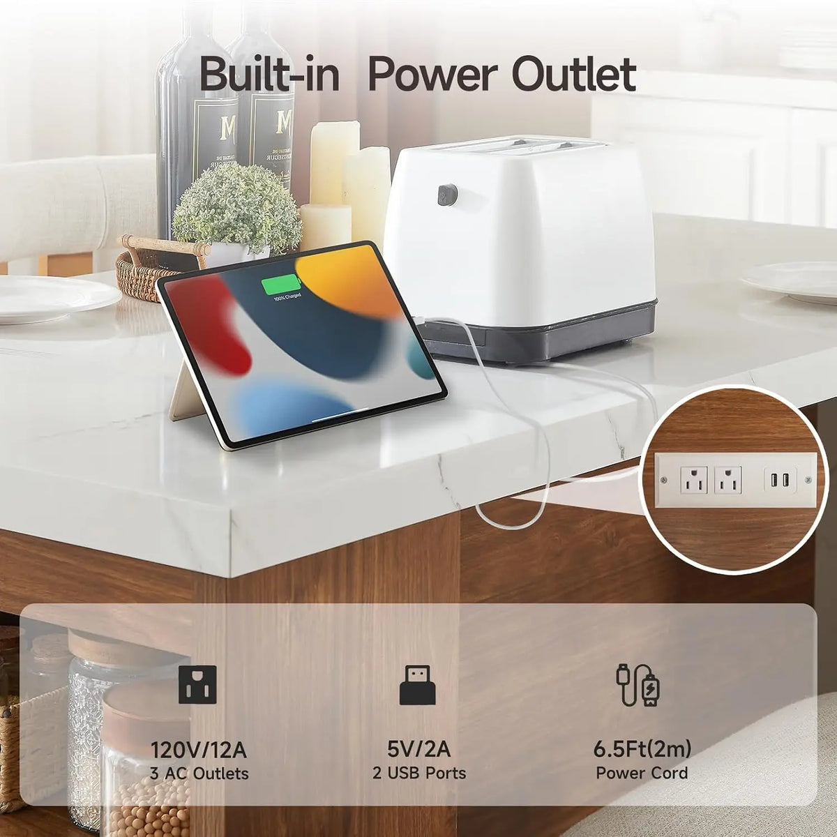 ONBRILL Modern Kitchen Island Table With Storage And LED Lighting