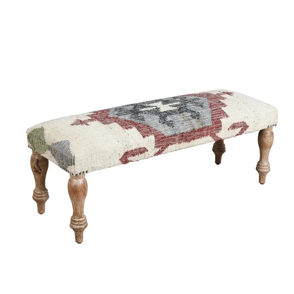 Home OffWhite Multicolor Handmade Upholstered Bench for Bedroom End of Bed Modern Accent Bench for Living Room, or Entryway Sea