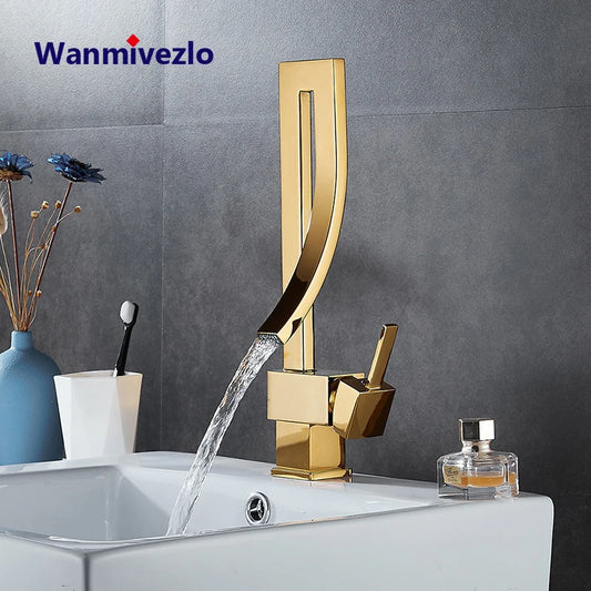 Wanmivezlo Brass Deck Mounted Basin Faucet Waterfall Mixer Tap