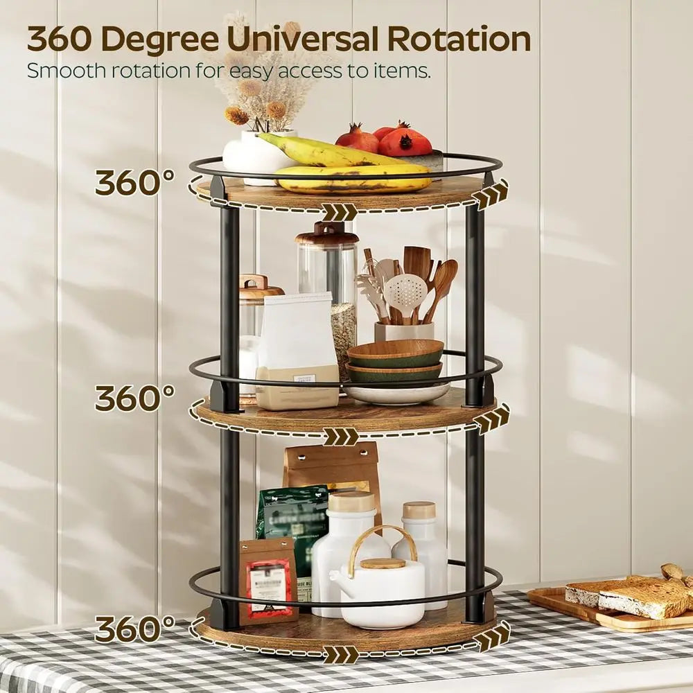 3-Tier Lazy Susan Organizer, Rotating Spice Rack, Spinning Organizer, Industrial Turntable Spice Rack Organizer or Cabinet, Kitc