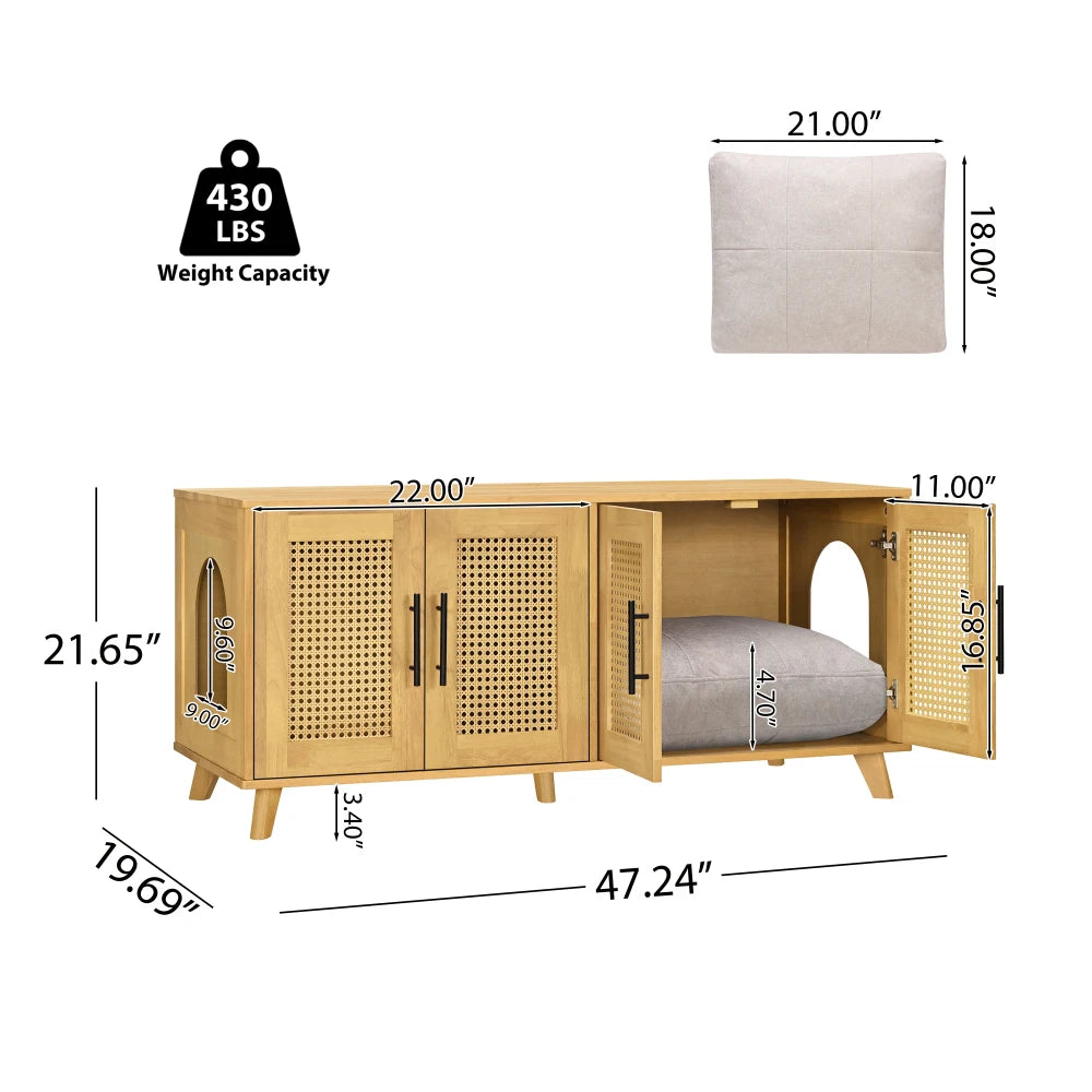Myra Indoor Premium Rubber Wood Cat Cabinet with Plush Cushion – Stylish Hidden Pet Furniture for Modern Living Spaces Products