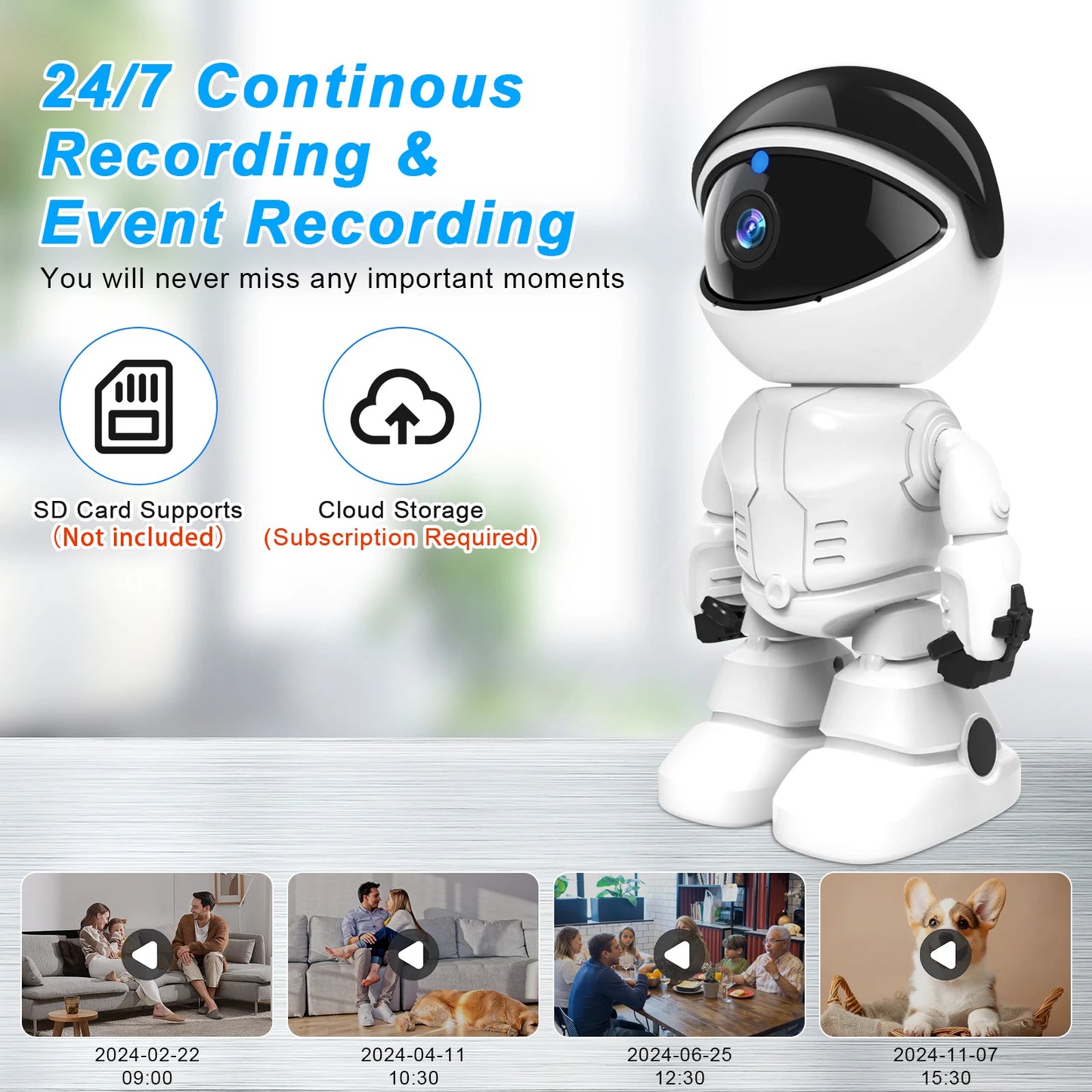 Wescuu 3Mp Wifi Robot Camera Night Vision Auto Tracking Monitor