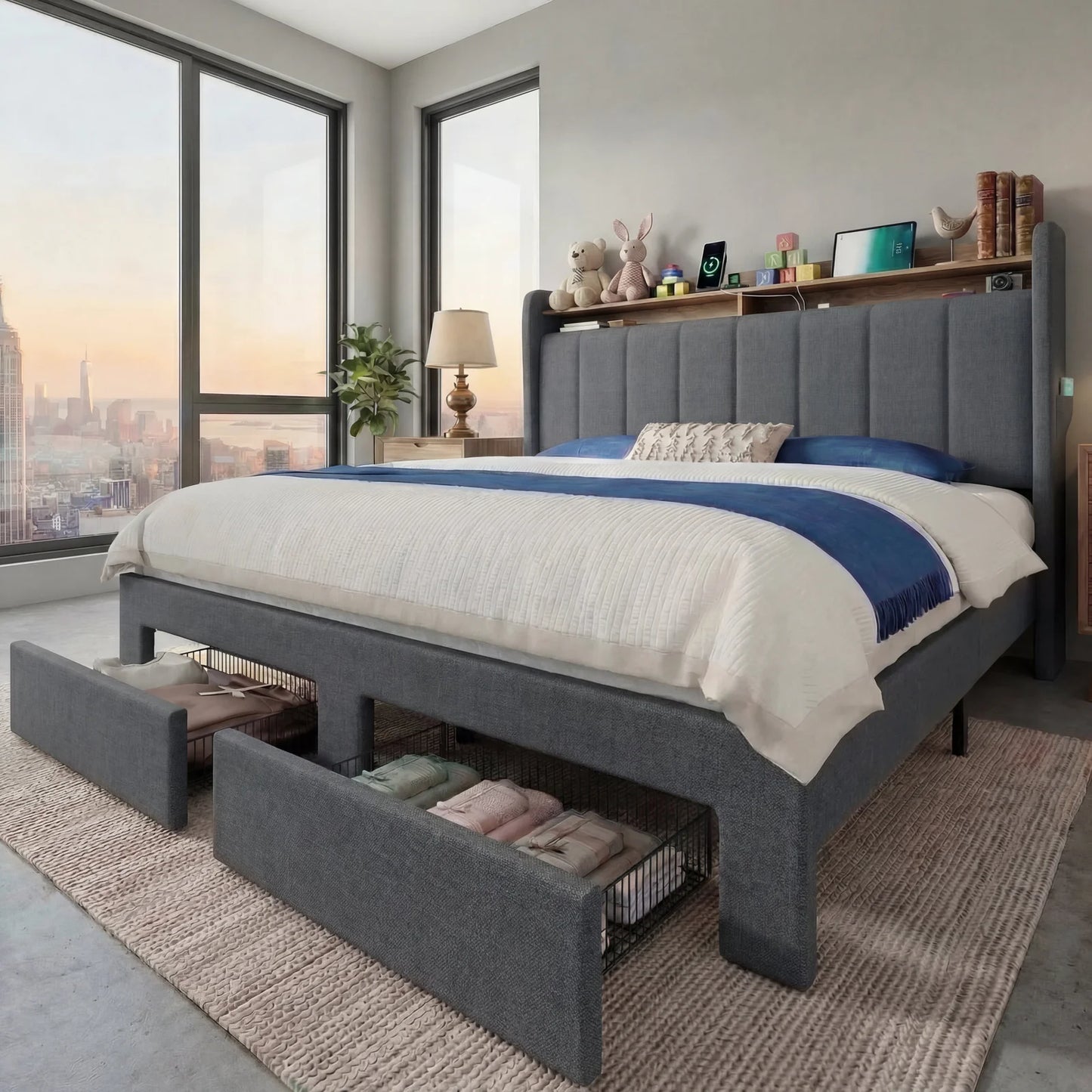Hoomic Bed Frame With Storage Drawers And Integrated Led Lighting
