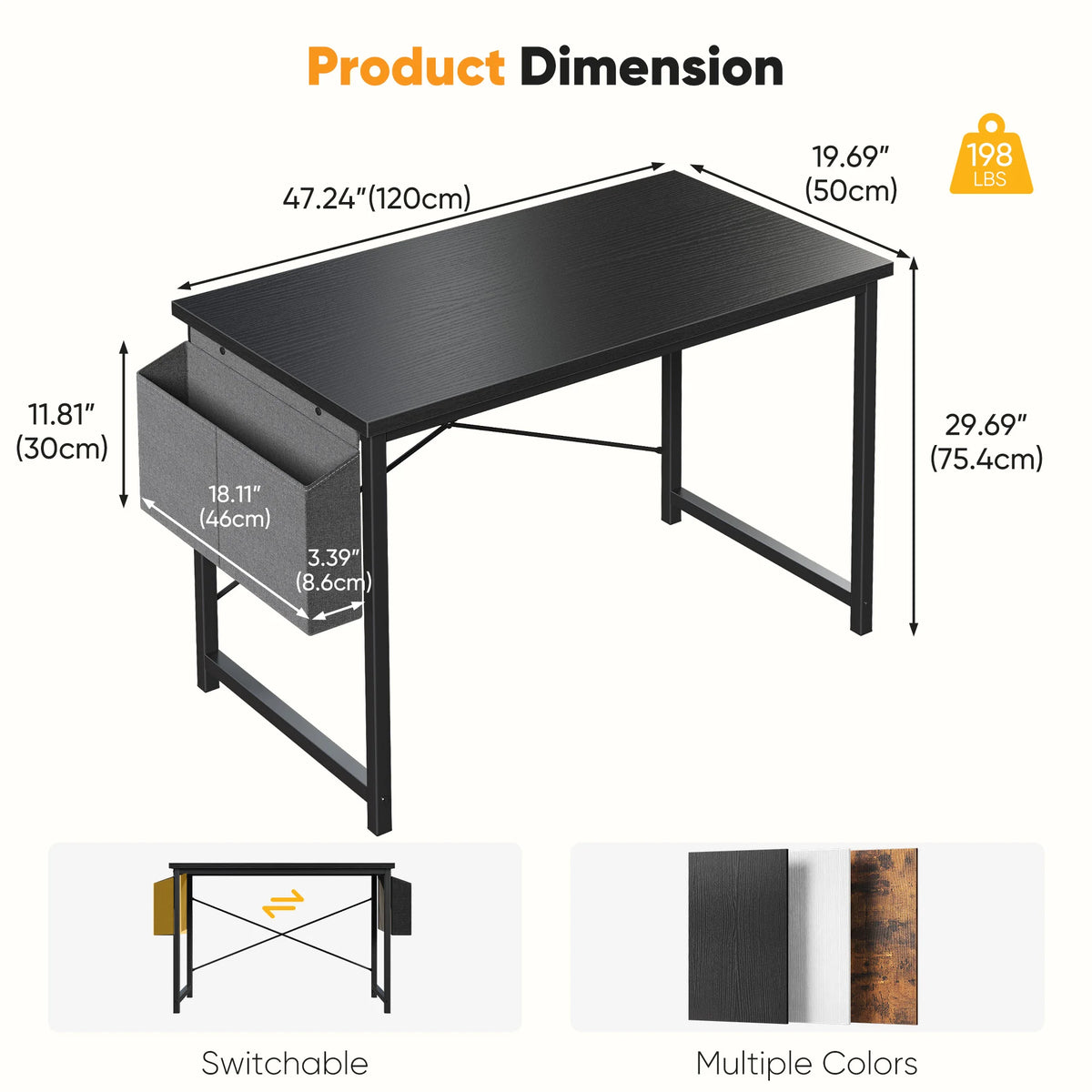 JHK Wooden Computer Desk With Metal Frame And Storage Bag
