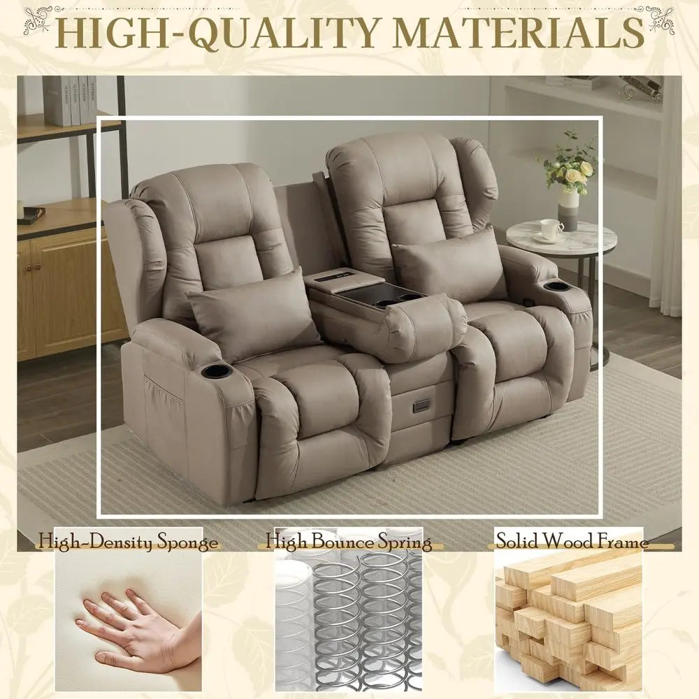 68 RV Loveseat Recliner Sofa, Manual Reclining Loveseat 6 Wall Hugger Recliners with FlipDown Console, USB, Outlet, Cup Holders