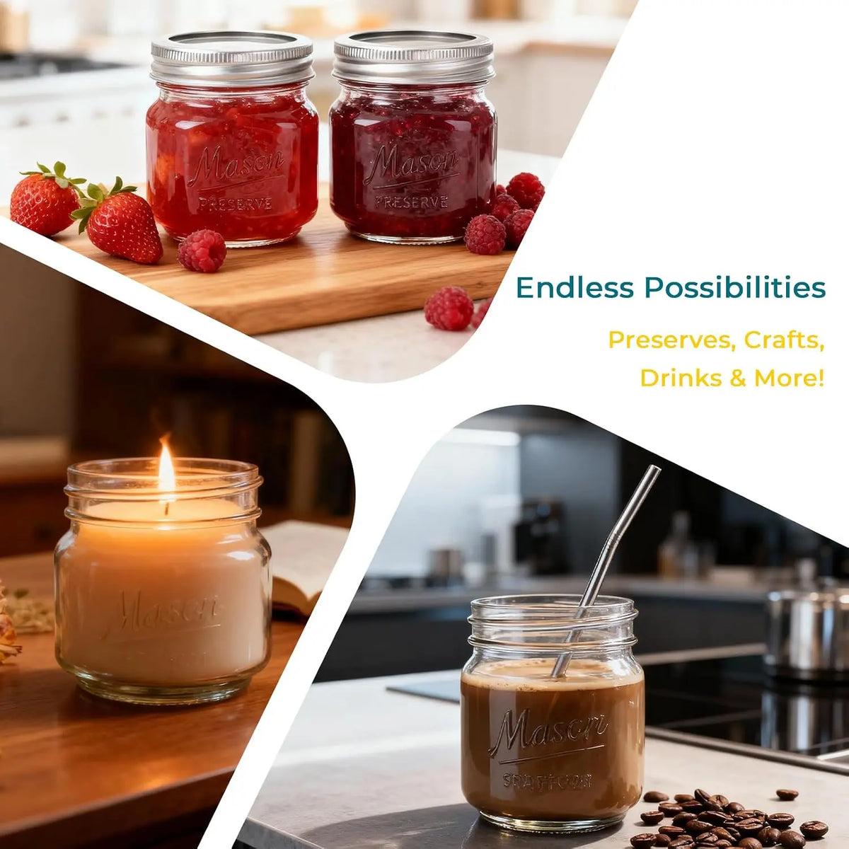 Reusable Embossed Glass Mason Canning Jars With Split Lids